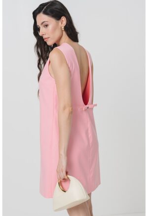 Rochie scurta dreapta fara maneci - Roz pastel