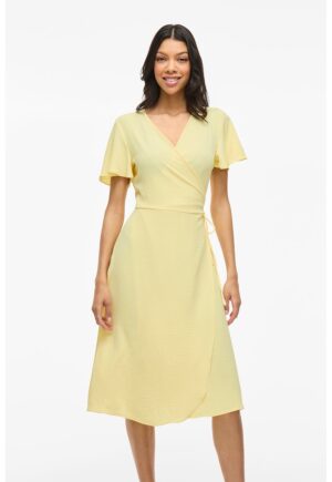 Rochie midi cu croiala petrecuta si decolteu cache coeur - Galben