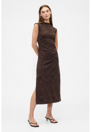 Rochie lunga cu slit lateral - Maro inchis