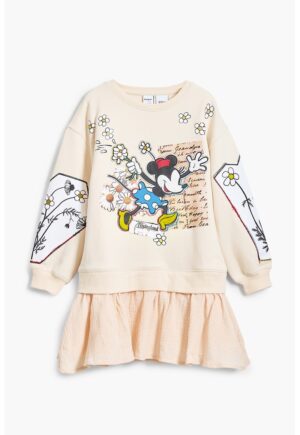 Rochie de bumbac cu design Mickey Mouse - Negru/Bej deschis
