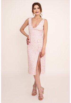 Rochie bodycon din tuid Anemona - Alb/Roz deschis