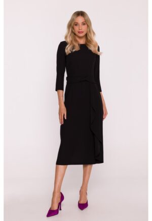 Rochie eleganta cu volan decorativ - negru - Negru