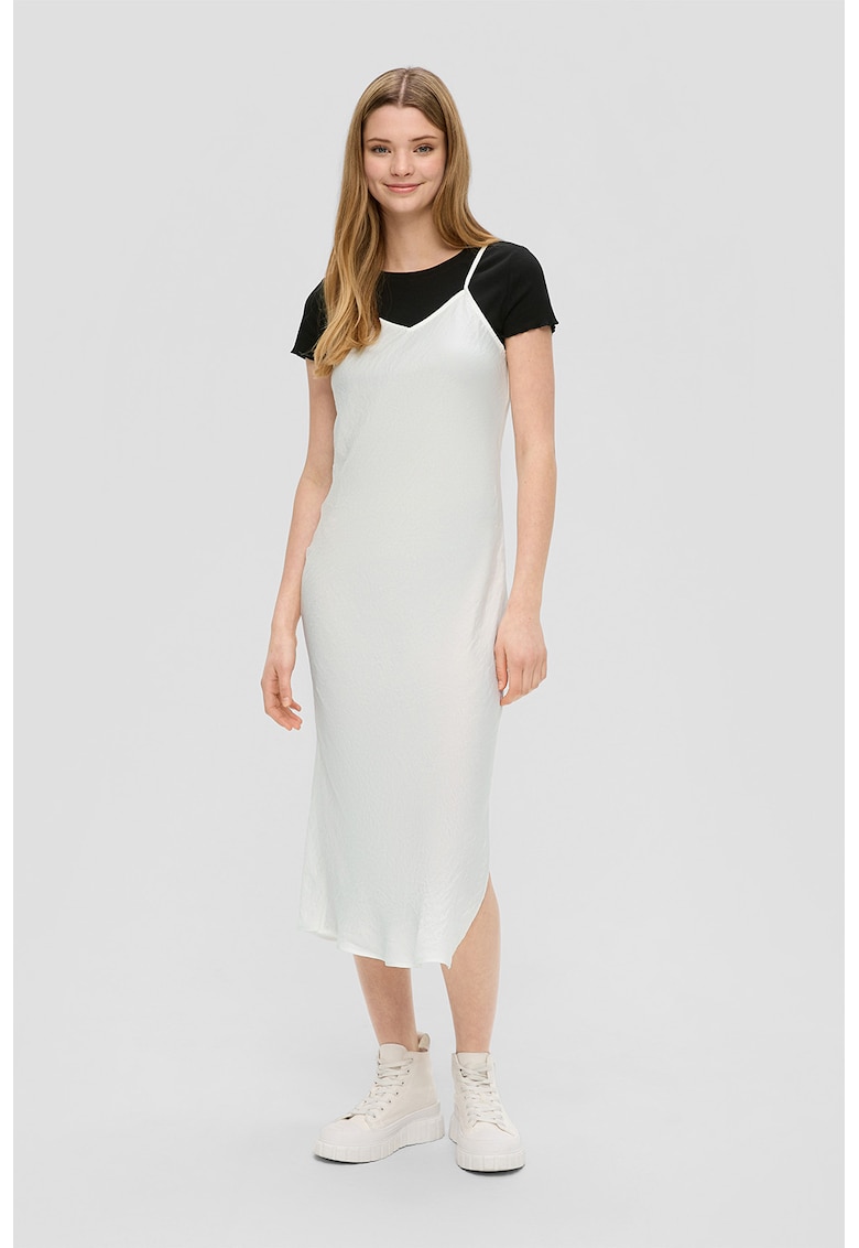 Rochie midi cu bretele inguste - Alb