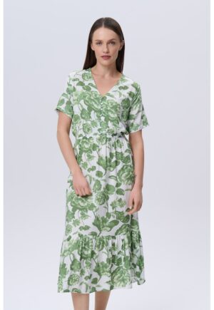 Rochie midi vaporoasa - Alb murdar/Verde feriga
