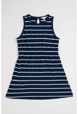 Rochie cu dungi fara maneci - Alb murdar/Bleumarin