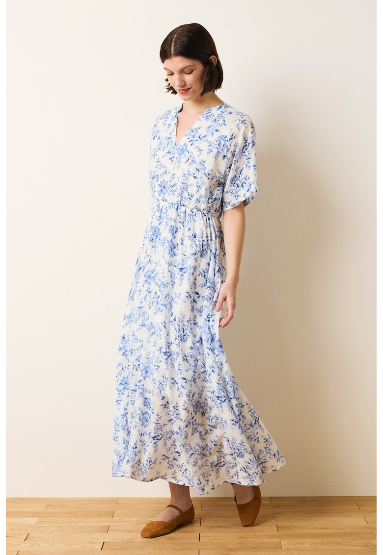 Rochie maxi cu maneci kimono - Alb murdar/Albastru deschis