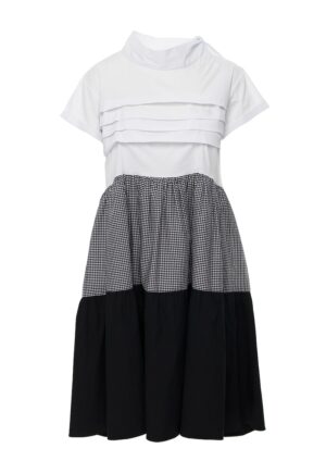 Rochie evazata cu pliuri - Alb/Negru