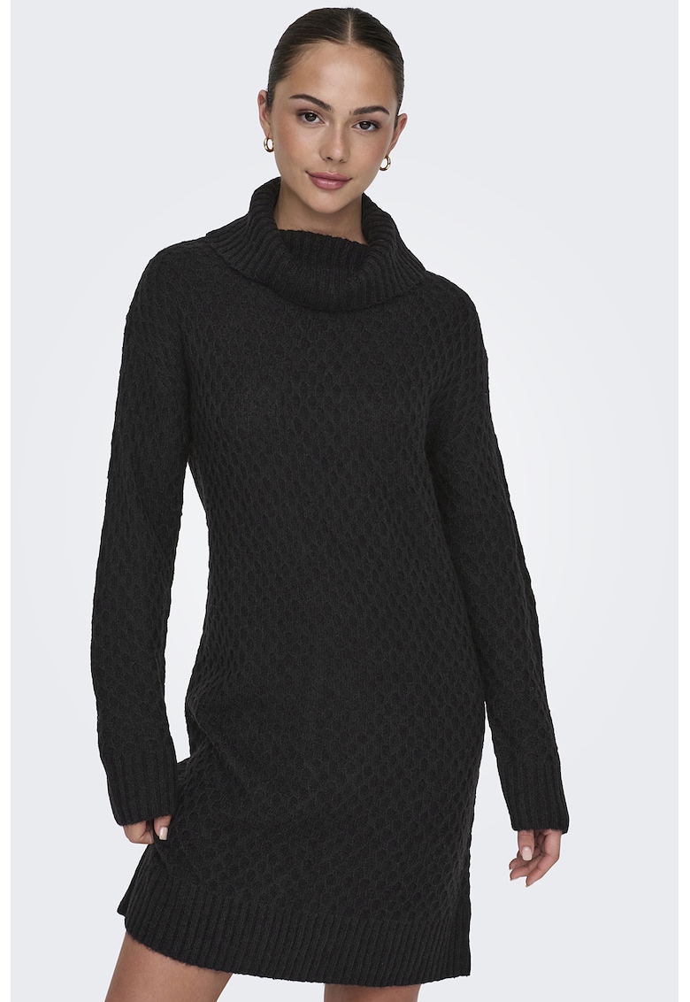 Rochie-pulover cu guler inalt - Negru