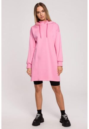 Rochie cu guler inalt si gluga - - Roz