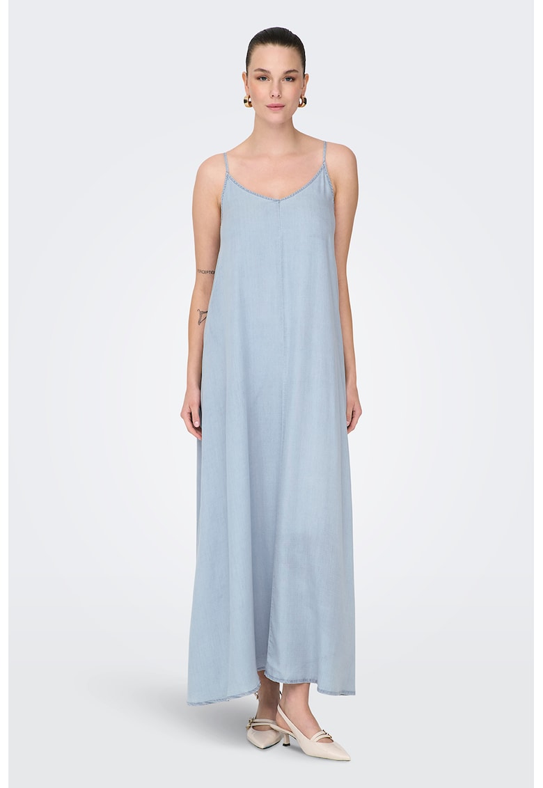 Rochie maxi din lyocell cu decolteu in V Charis - Albastru glaciar