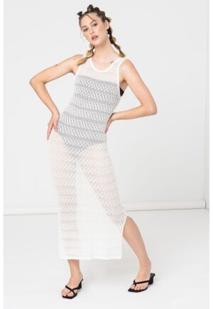 Rochie midi semitransparenta cu slituri laterale - Alb
