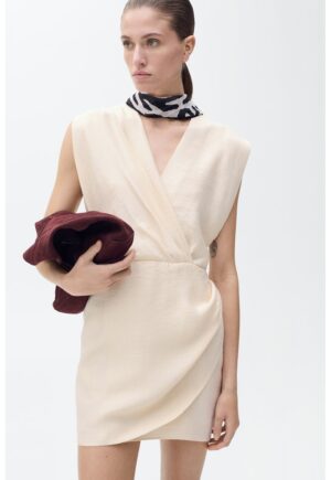 Rochie mini din amestec de lyocell - Crem