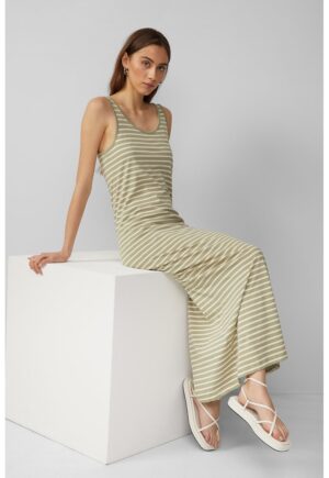 Rochie maxi cu model in dungi - Verde pal