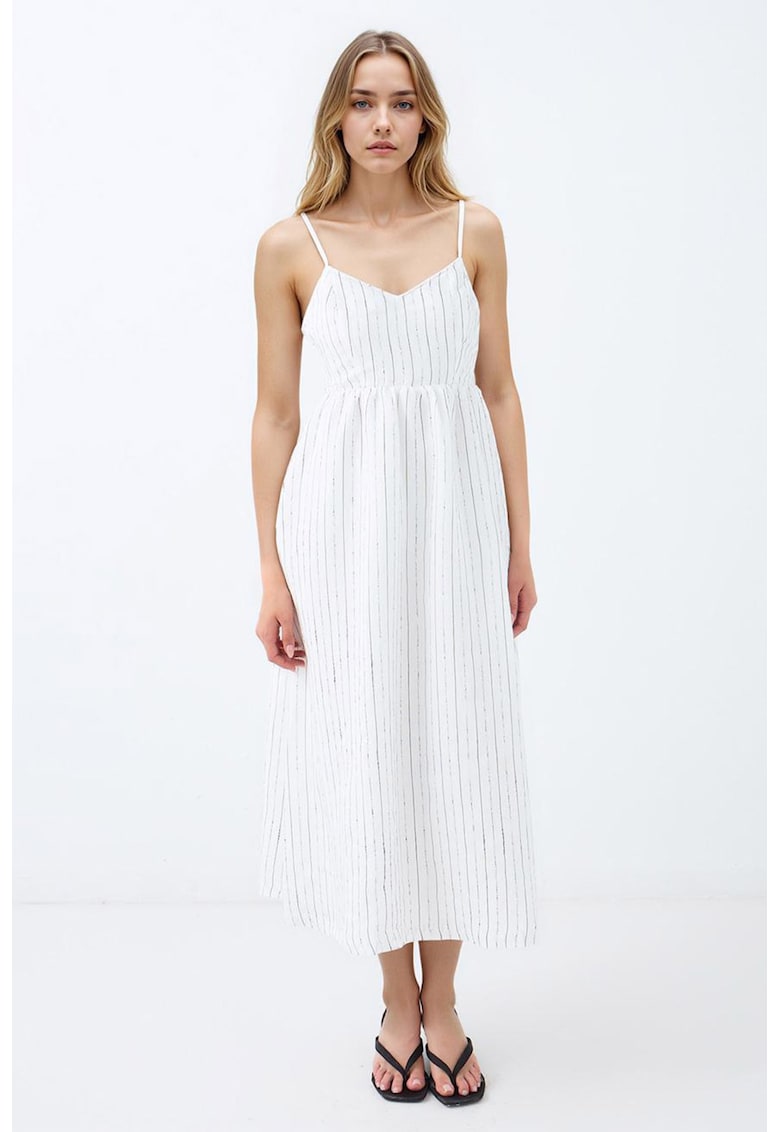Rochie cu model in dungi si decolteu in V - Negru/Alb murdar
