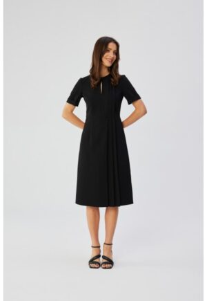 Rochie in A cu detalii plisate - - Negru