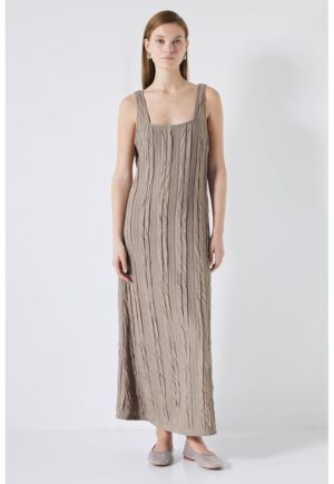 Rochie maxi cu aspect texturat - Maro camel