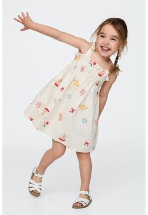 Rochie de bumbac cu model - Rosu/Alb murdar