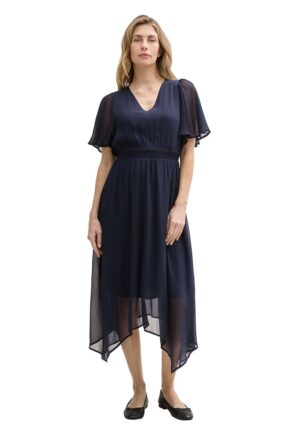 Rochie midi de sifon cu maneci butterfly - Bleumarin