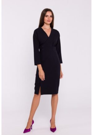 Rochie tip creion midi cu nasturi decorativi - Negru