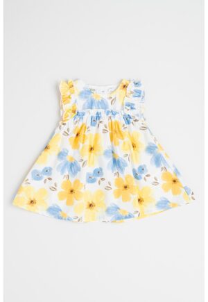 Rochie evazata cu imprimeu floral - Albastru pastel/Galben/Alb optic
