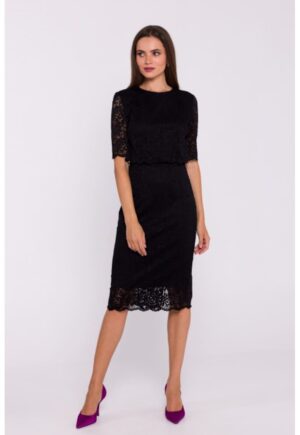 Rochie dantelata cu partea de sus dubla - Negru