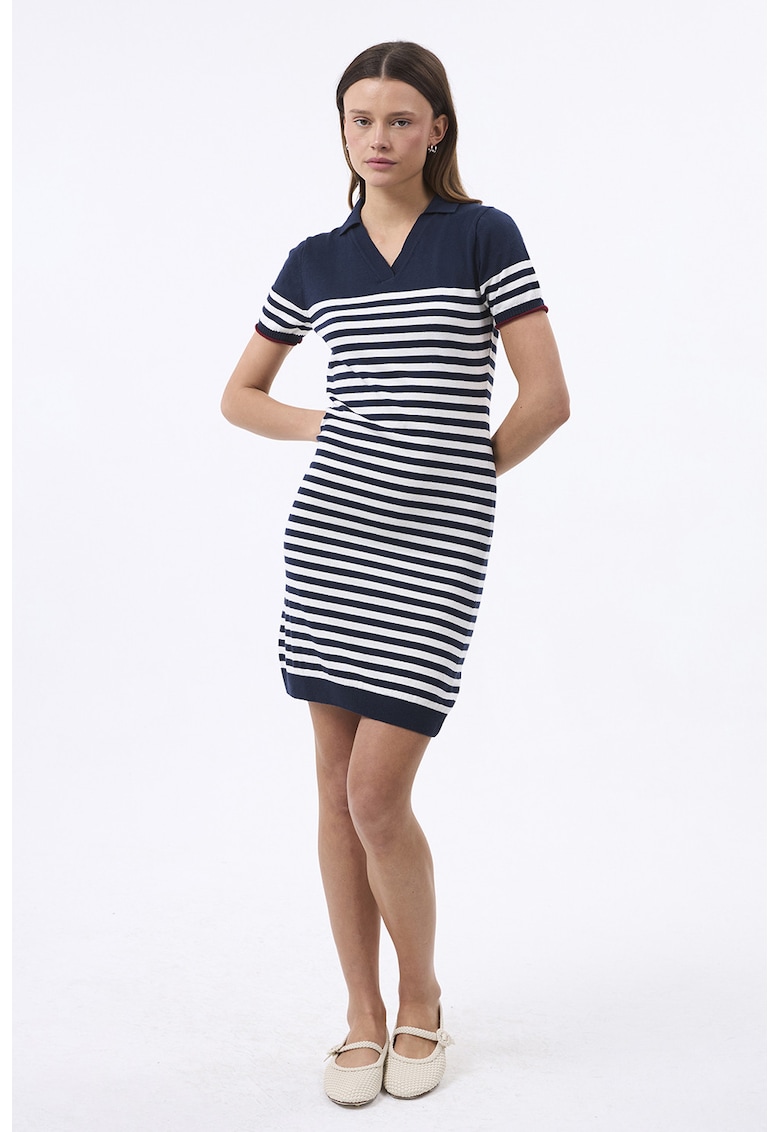Rochie tricotata cu dungi - Alb/Albastru inchis