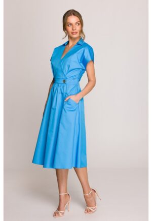 Rochie din bumbac cu guler - - Albastru