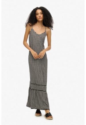 Rochie lunga cu decupaj pe spate - Alb/Negru