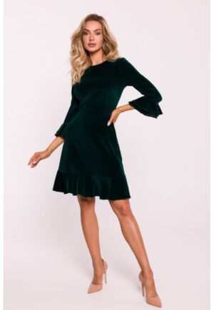 Rochie din velur cu volane - Verde