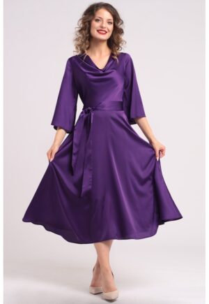 Rochie din satin cu decolteu drapat - Violet
