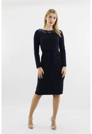 Rochie midi cu broderie AZALEE - Bleumarin