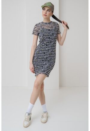 Rochie cu maneci scurte si imprimeu Nastaja - Negru/Gri/Verde fistic