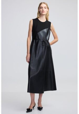 Rochie din piele ecologica cu segment - Negru
