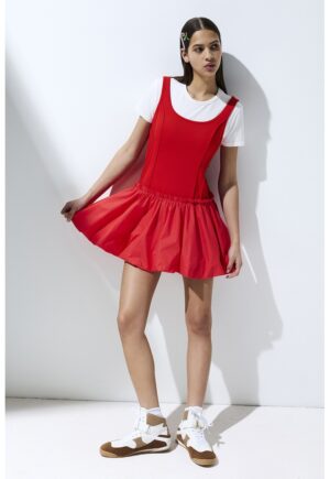 Rochie mini evazata fara maneci - Rosu neon