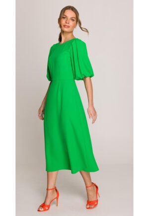 Rochie cu maneci bufante - - Verde