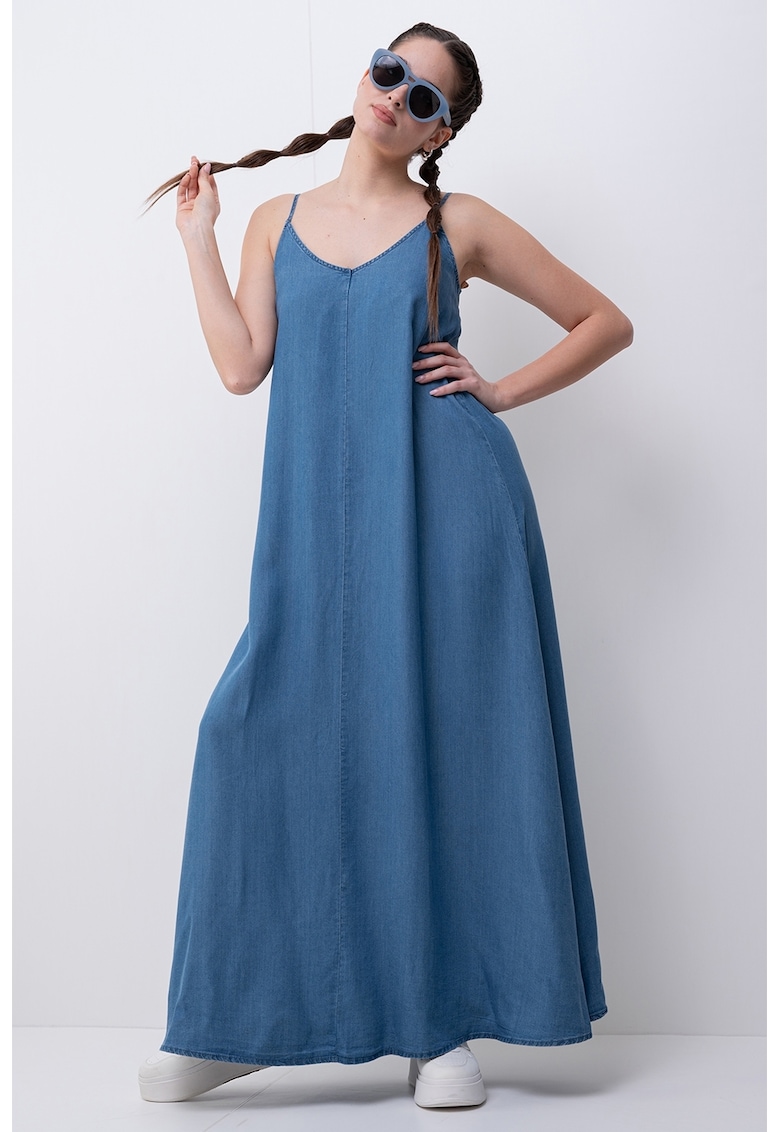 Rochie maxi din lyocell cu decolteu in V Charis - Albastru