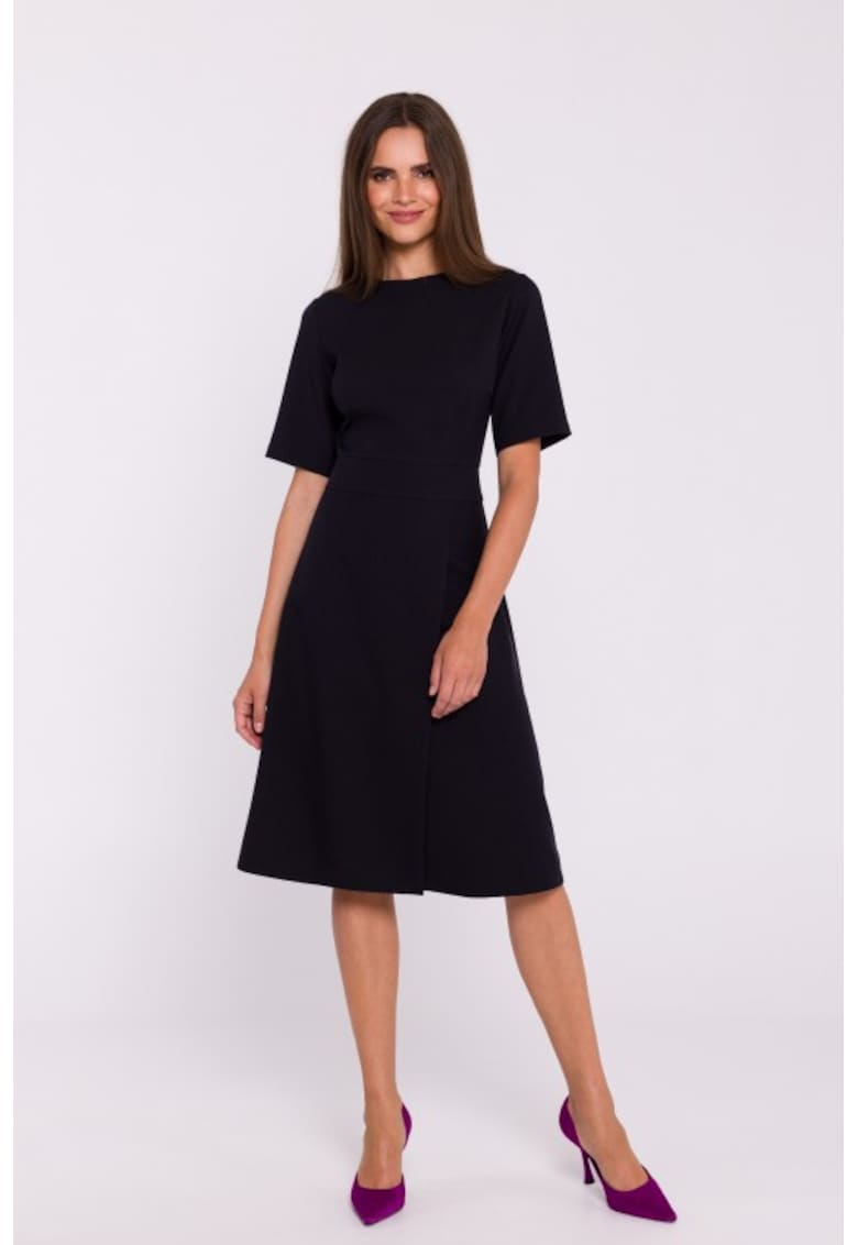 Rochie trapez cu pliuri - Negru -