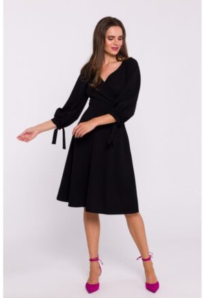 Rochie evazata cu maneci legate - Negru