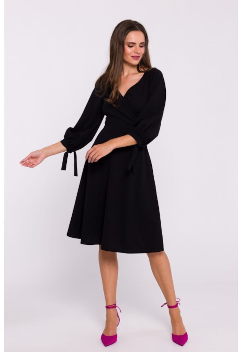 Rochie evazata cu maneci legate - Negru