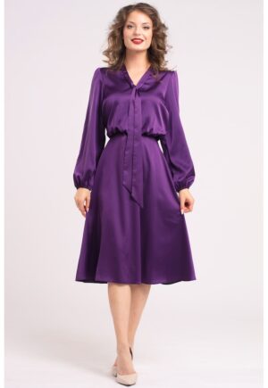 Rochie din satin cu funda din panglici - Violet