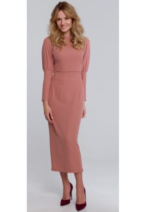 Rochie midi cu mansete inalte - Roz