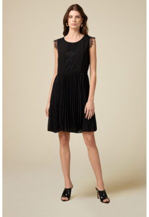Rochie scurta cu insertie de dantela - Negru
