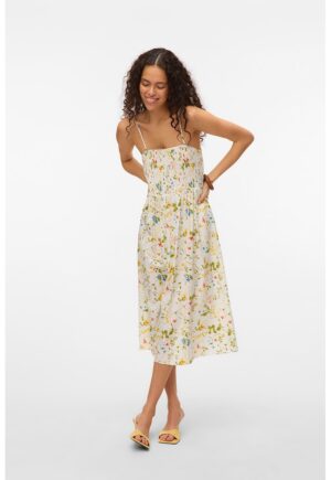 Rochie midi cu bretele inguste - Alb/Verde