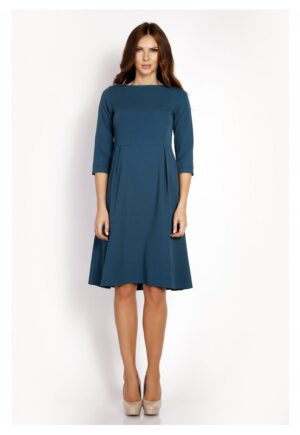 Rochie Dama -  L014 - Trapez - Eleganta - Maneci 3/4 - Croiala Evazata - Lungime Mini - Tesatura Confortabila cu Vascoza si Elastan - Fason Clasic - Ideala Iesiri - Gri