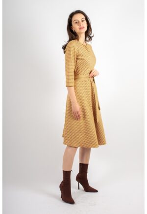 Rochie midi in carouri Victoria - Maro/Galben inchis