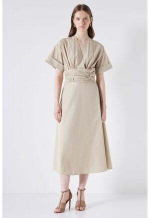Rochie midi evazata - Bej deschis