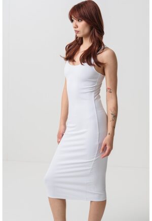 Rochie cambrata fara maneci - Alb optic