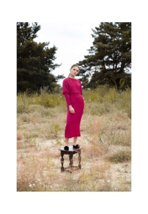 Rochie midi cu mansete inalte - Pruna