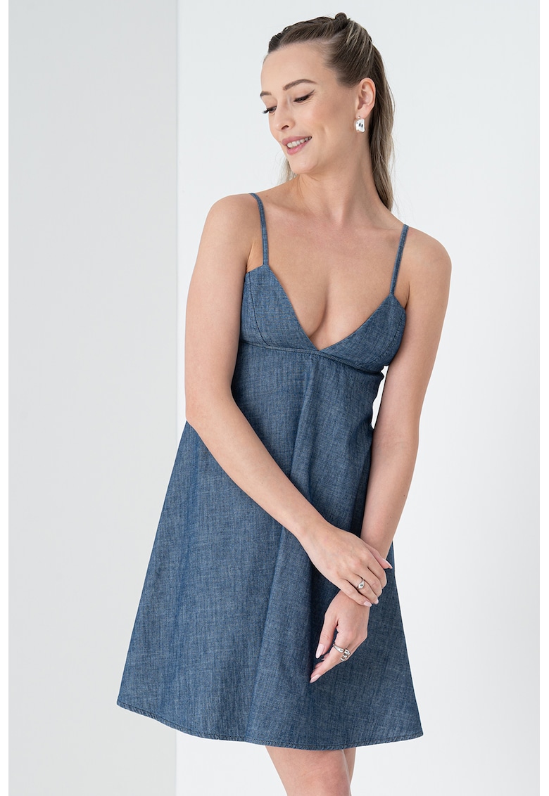 Rochie scurta din denim cu decolteu in V - Bleumarin