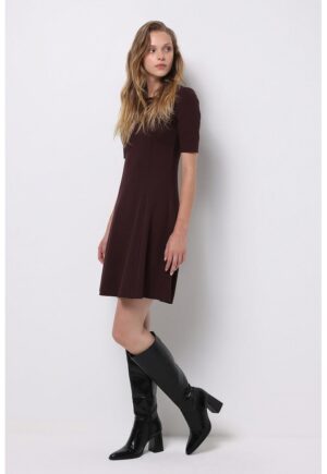 Rochie mini cu decolteu la baza gatului - Visiniu